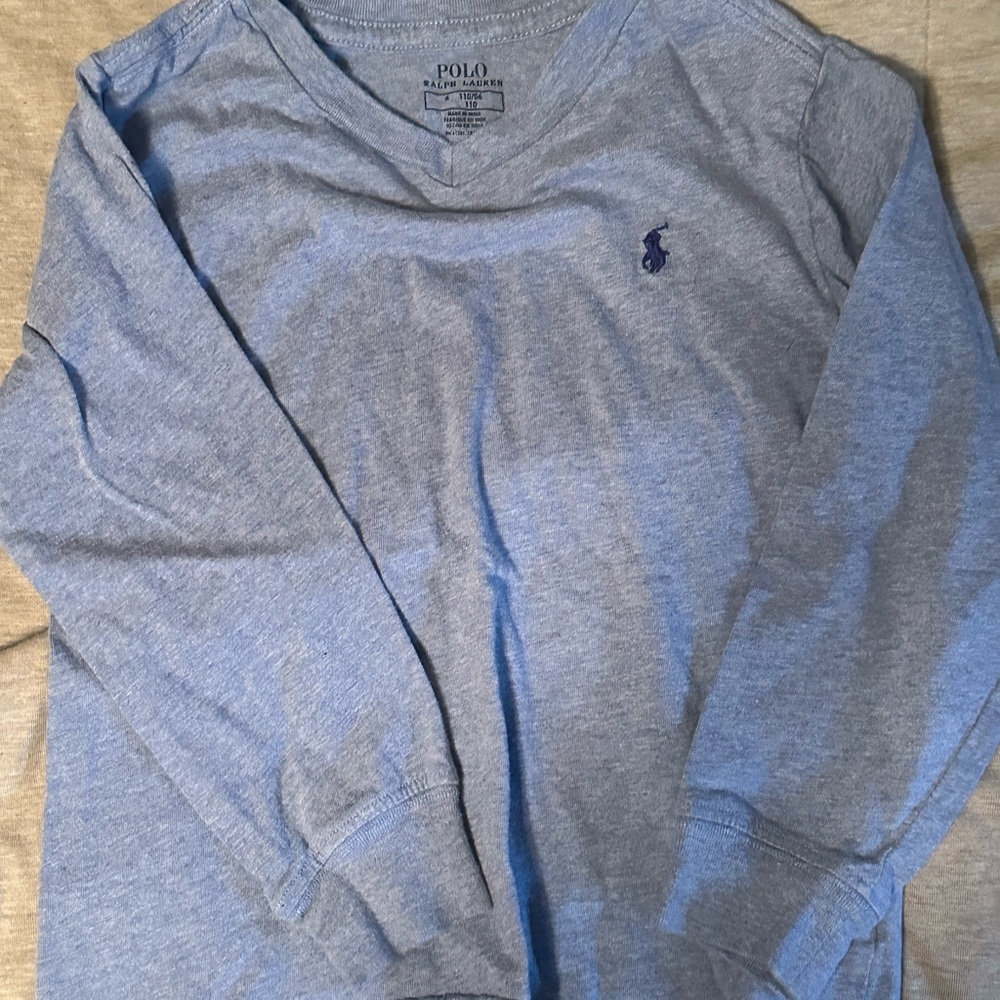 🐎 Polo Ralph Lauren Blue Long Sleeve Shirt v neck light Heather blue